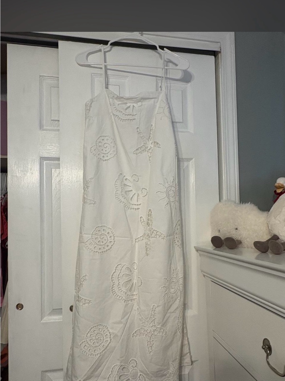 White Eyelet Maxi Slip Dress with Spaghetti Straps